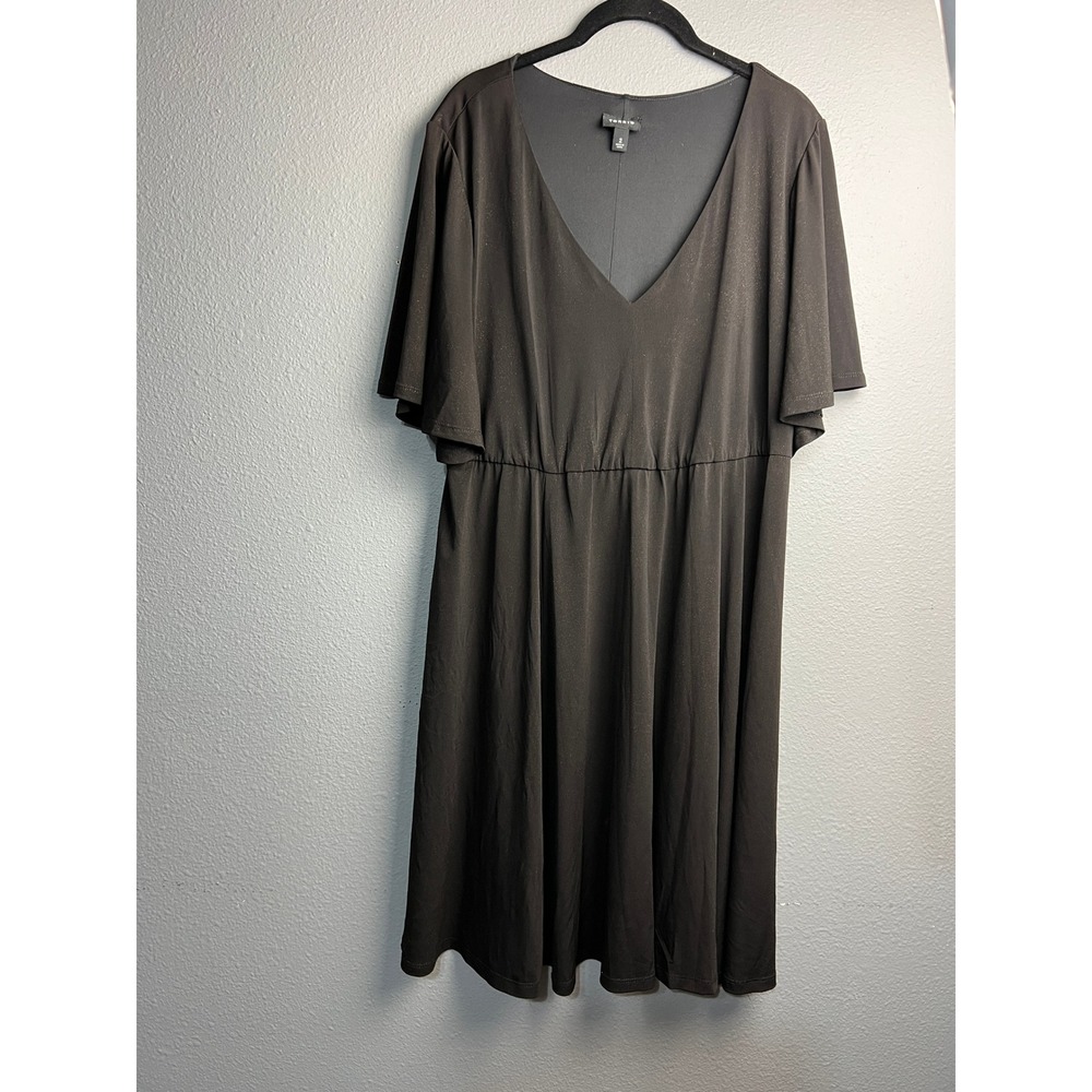 Torrid Black Shimmer V-Neck Flutter Sleeve Fit and Flare Dress Size 2 Casual